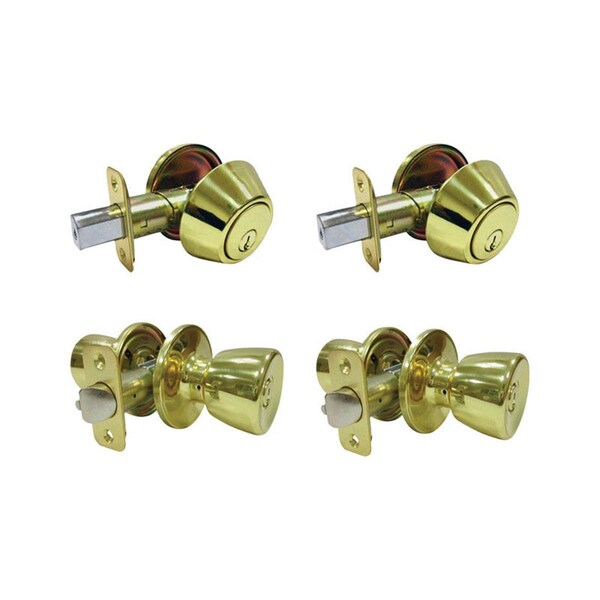 Book Publishing Co Tulip Polished Brass Metal Entry Knob & Single Cylinder Deadbolt - 3 Grade Right Handed GR2513197 - main